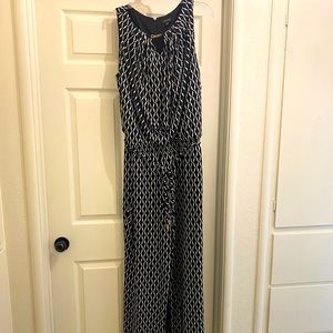 Tahari jumpsuit with gold keyhole detail